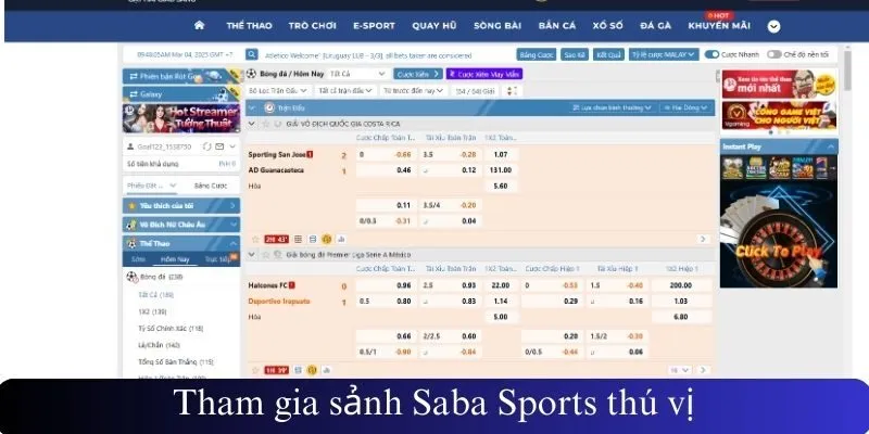 Tham gia sảnh Saba Sports thú vị